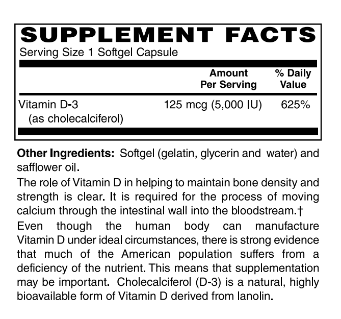 Vitamin D-3 125mcg (5,000IU)