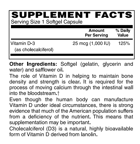 Vitamin D-3 25mcg (1,000 IU)