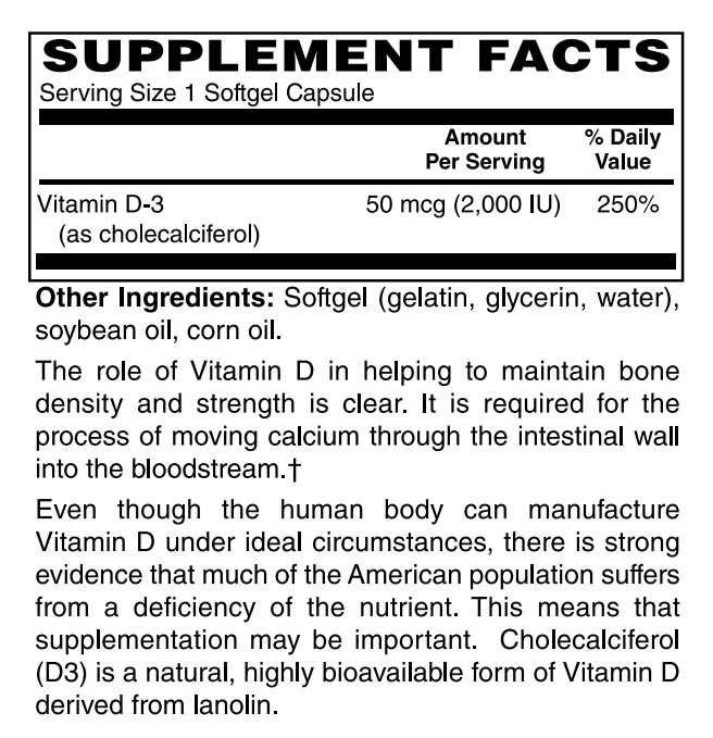 Vitamin D-3 50mcg (2,000IU)